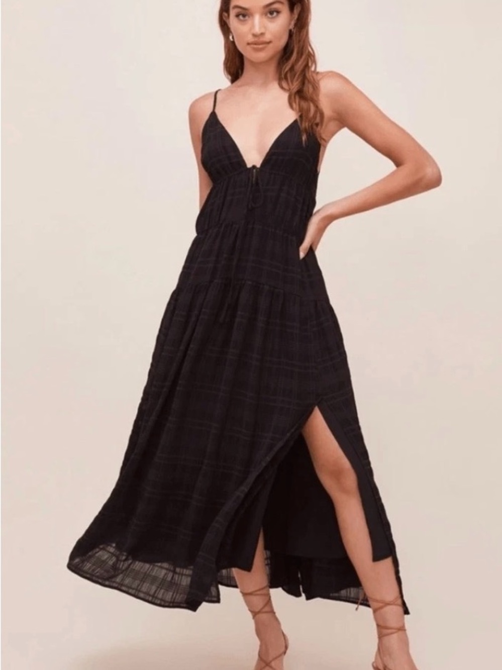 Astr The Label Black Spaghetti-Strap Maxi Dress with Side Slit
